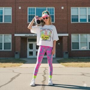 Vintage 80s BODY by GITANO Oasis Springs Spa Resort Neon Runner Crop Tee USA OS